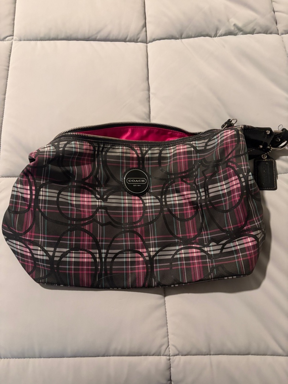 Coach Pink and Black Plaid Shoulder Bag